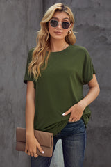 Round Neck Short Sleeve Solid Color Tee - Minihomy