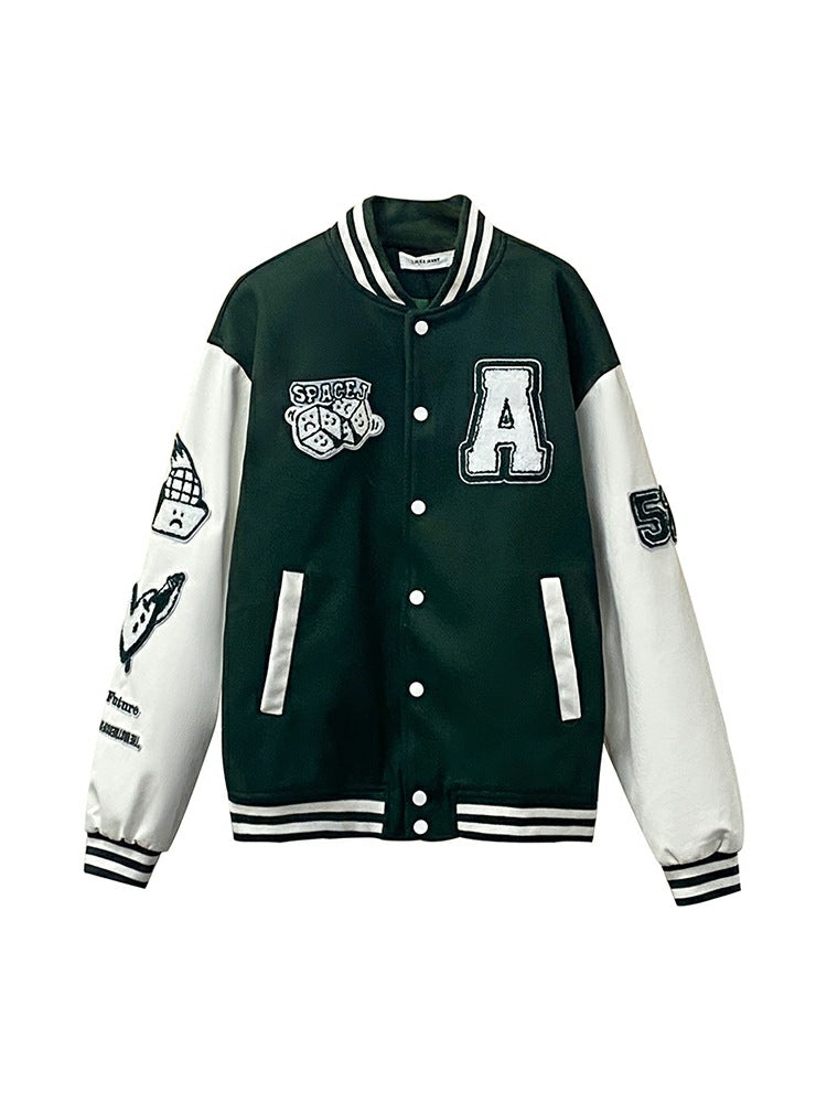 College Style Stand Up Collar Long Sleeved Three-dimensional Embroidered Letter Jacket Men - Minihomy