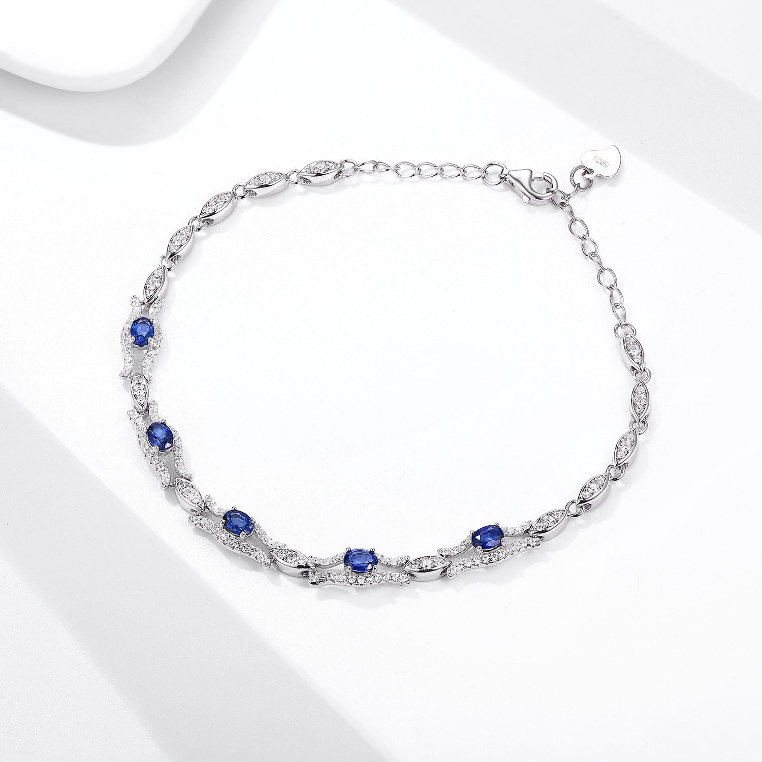 Natural Sapphire Bracelet Women's S925 Silver Set Gem Jewelry