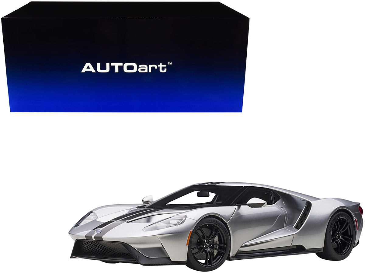 2017 Ford GT Ingot Silver Metallic with Black Stripes 1/12 Model Car by Autoart - Minihomy