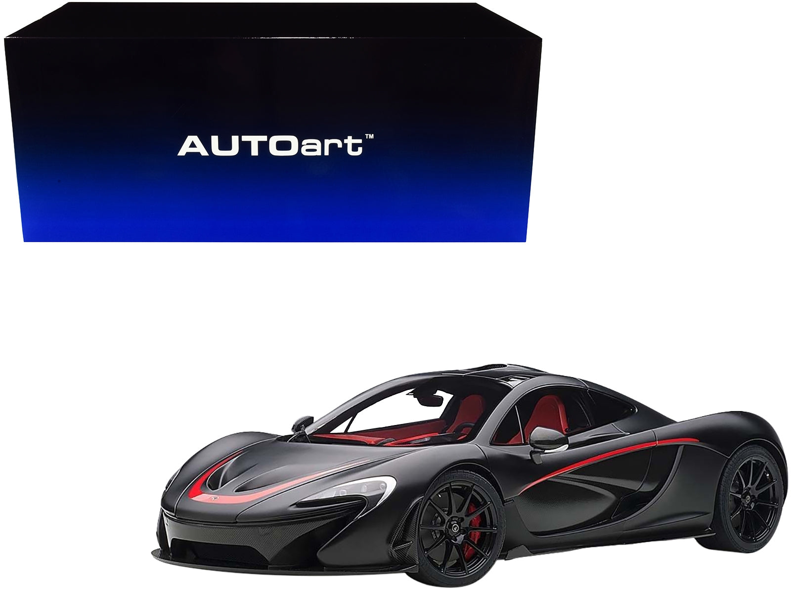 Mclaren P1 Matt Black with Red Accents 1/12 Model Car by Autoart - Minihomy