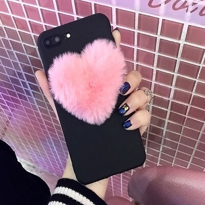 Lovely 3D Furry Love Hearts Cute Hair Phone Case