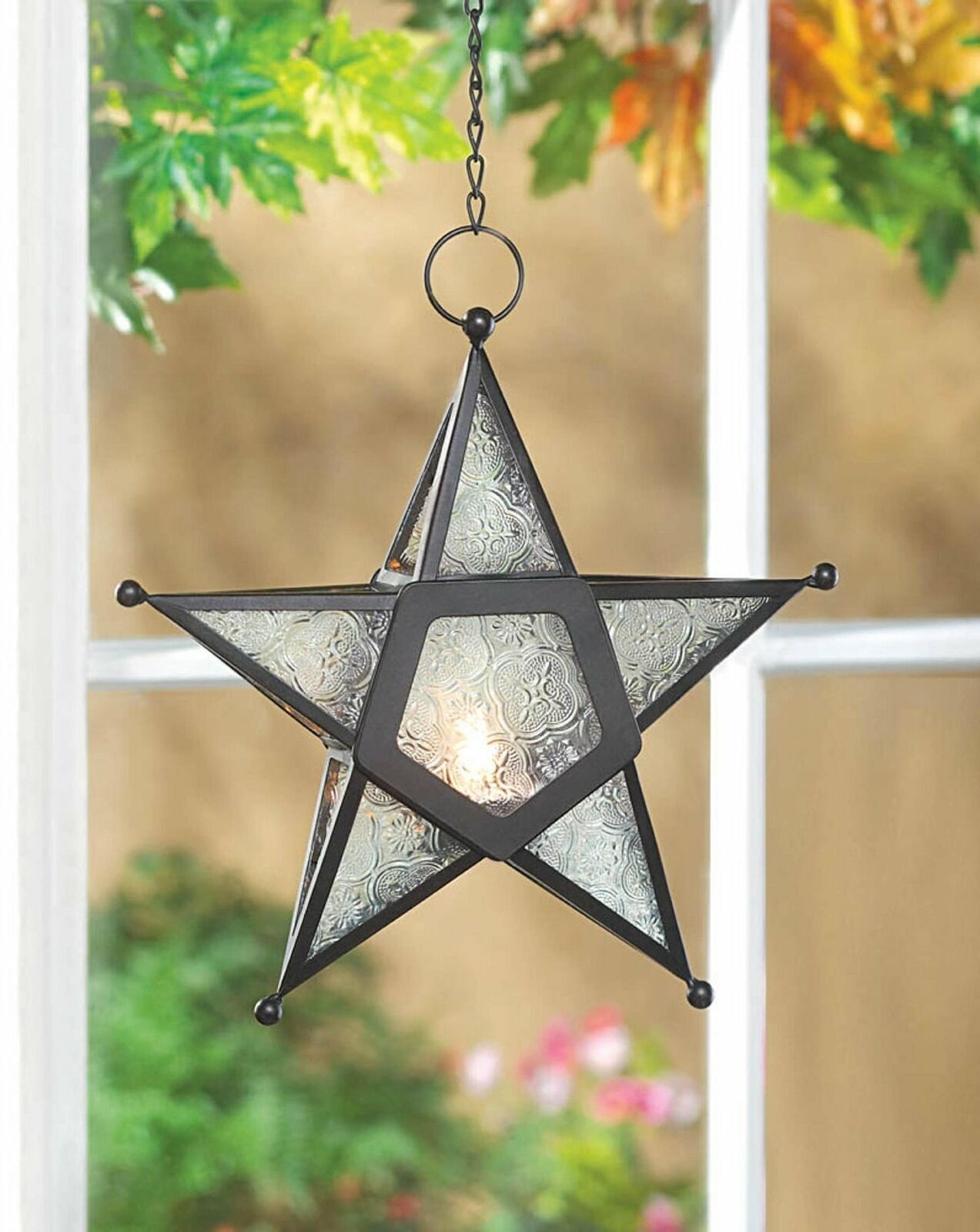 Hanging Star-Shaped Tealight Candle Lantern - 9.5 inches - Minihomy