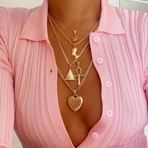 Pyramid Love Pendant Multilayer Necklace