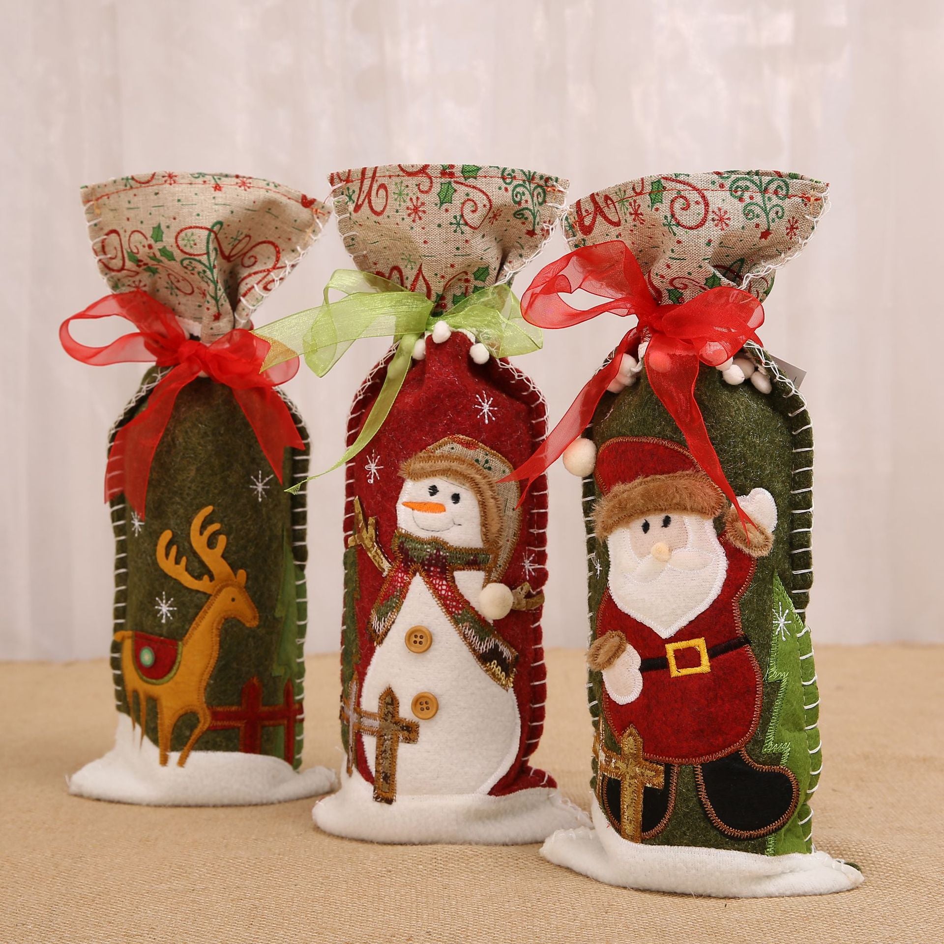 Cover Gift Holders Bags Snowman Santa Claus Xmas Decoration