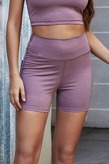 Exposed Seam Decorative Button Yoga Shorts - Minihomy