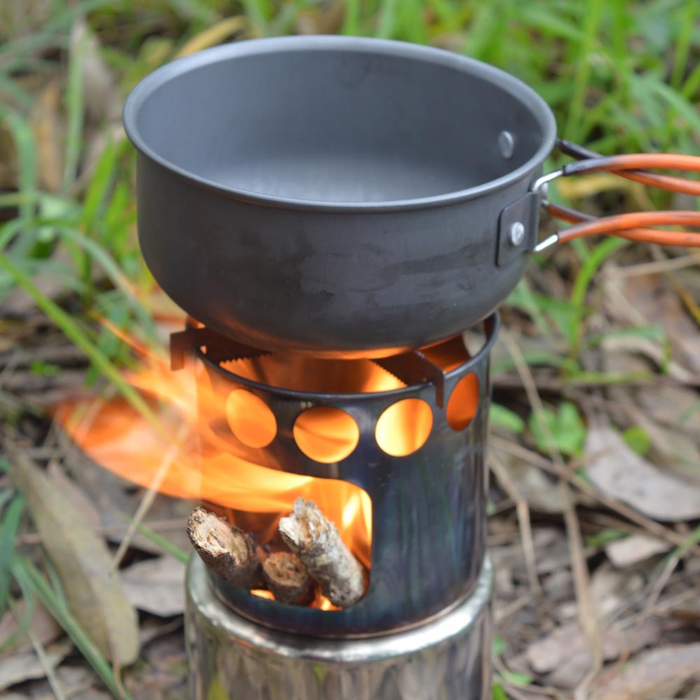 Portable Camping Stove Combo Wood Burning Stainless Steel Stove And Cooking Pot Set For Outdoor - Minihomy