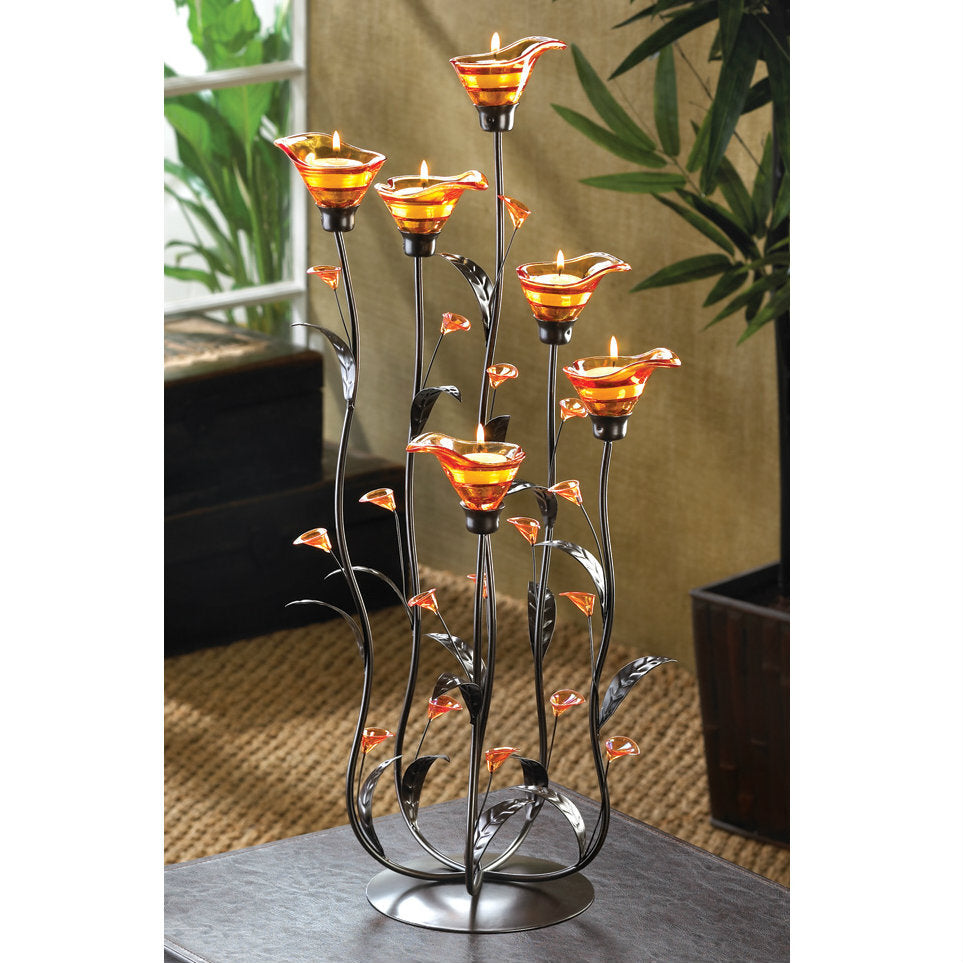 Calla Lily Candleholder with Amber Glass - Minihomy