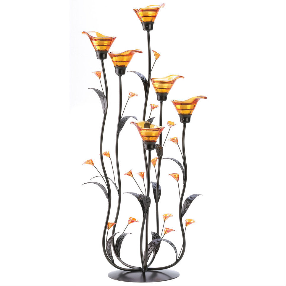 Calla Lily Candleholder with Amber Glass - Minihomy