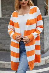 Striped Long Sleeve Longline Cardigan Sweater