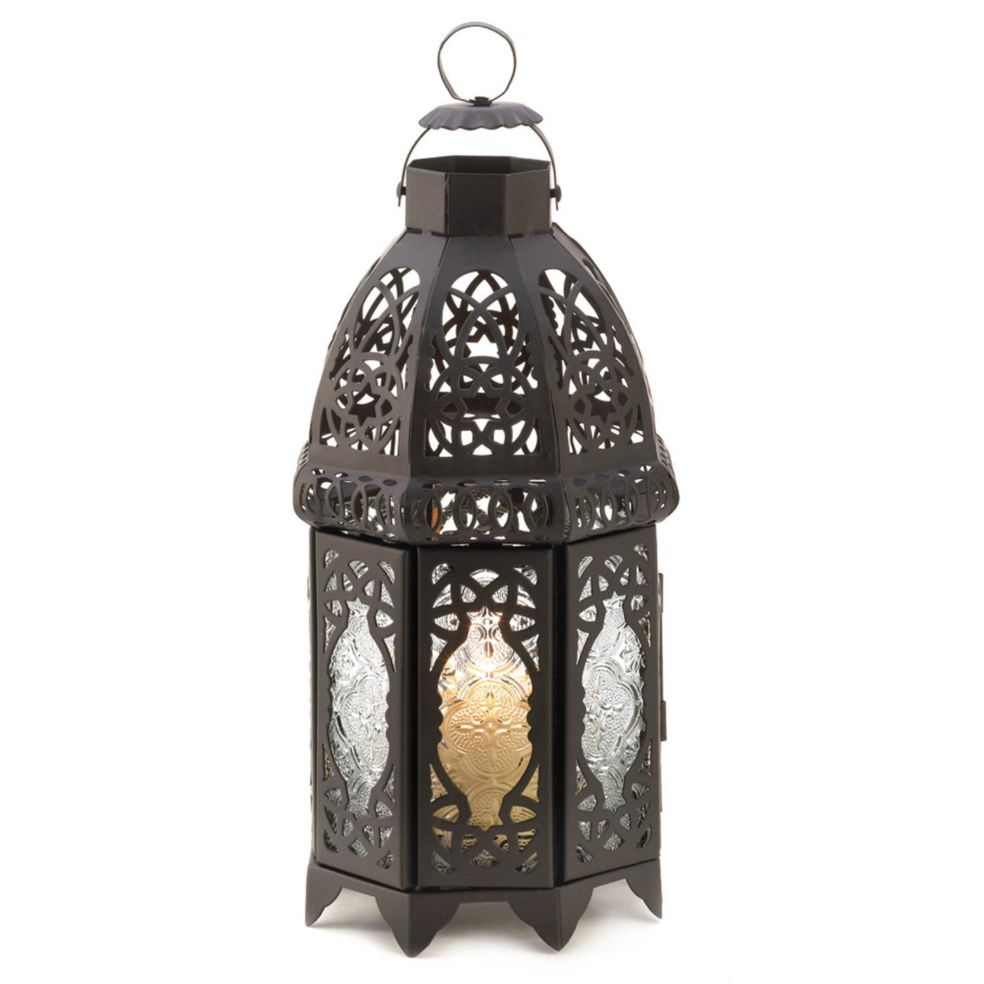 Lacy Cutout Black Candle Lantern - 12 inches - Minihomy