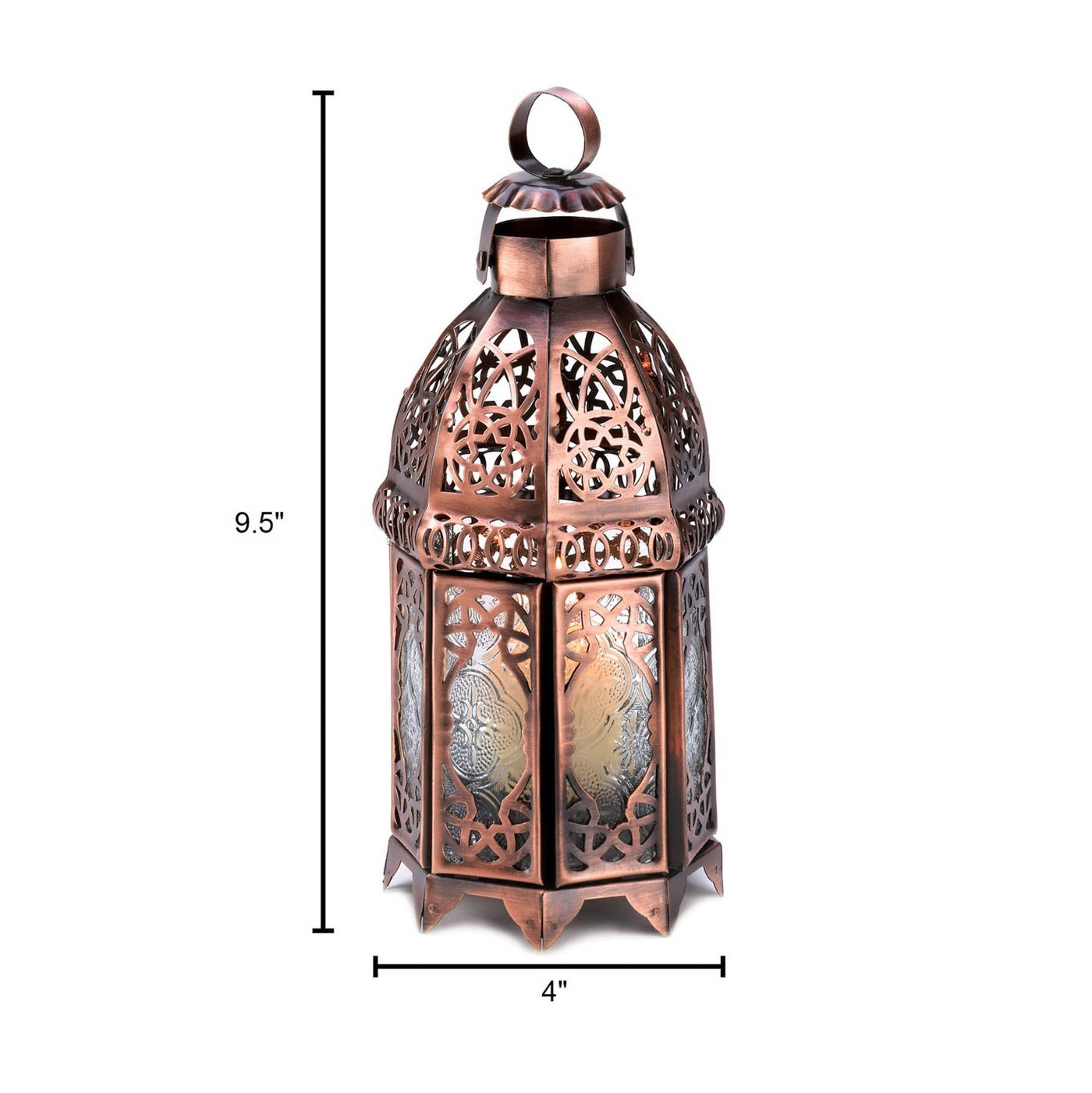 Lacy Cutout Copper-Tone Candle Lantern - 9.5 inches - Minihomy