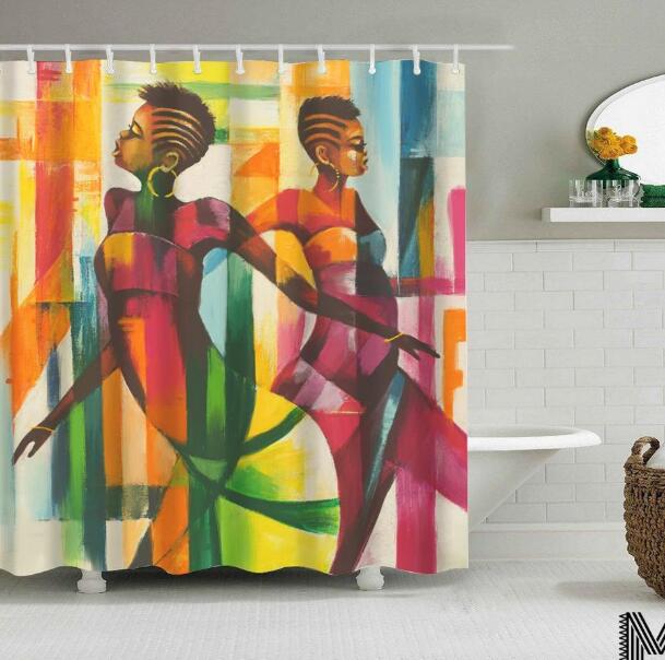 Art Design Graffiti African Girl with Black Hair with Modern Building Shower Curtain for Bathroom Decor - Minihomy