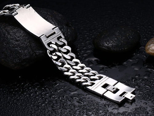 Vnox Biker Bracelets Men''s Jewelry 316L Stainless Steel Skull Double Chain Charm Gift