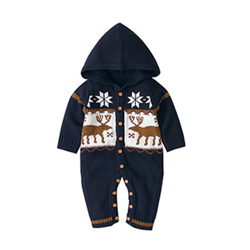 Boys and Girls Knitted Hooded Baby Romper
