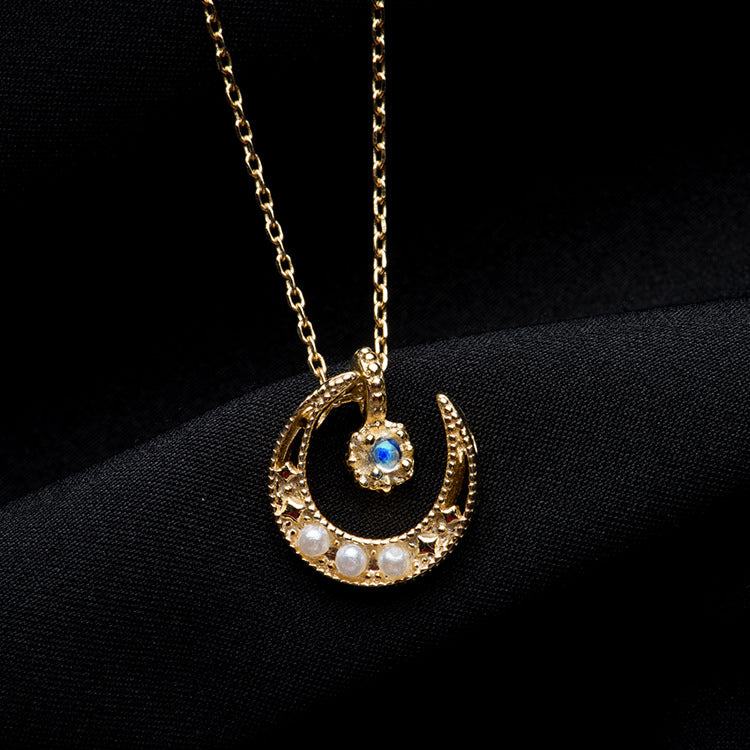 Golden Moon Moonstone Clavicle Necklace