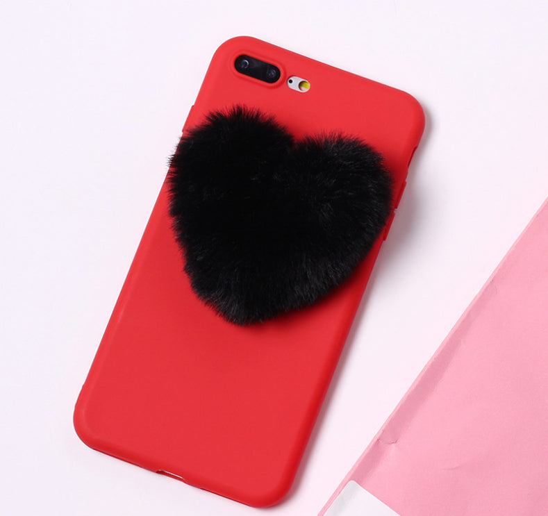 Lovely 3D Furry Love Hearts Cute Hair Phone Case - Minihomy