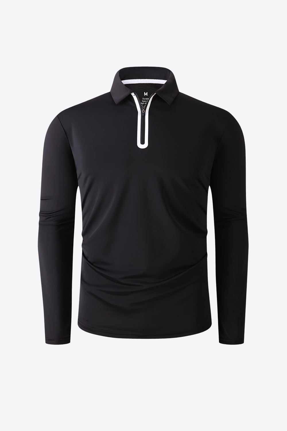 Contrast Long Sleeve Zip Polo Shirt - Minihomy