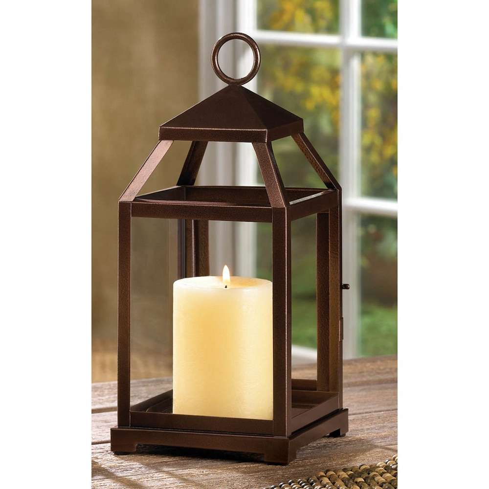 Burnished Copper Candle Lantern - 12 inches - Minihomy