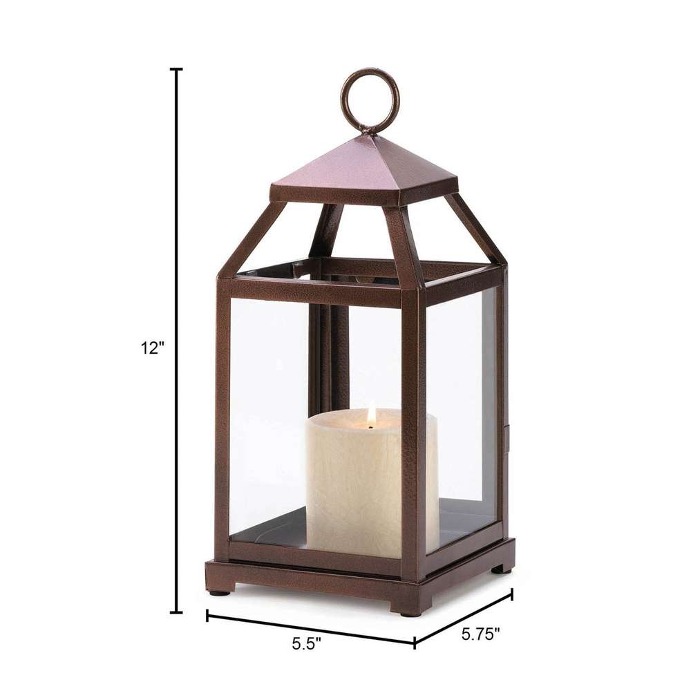 Burnished Copper Candle Lantern - 12 inches - Minihomy