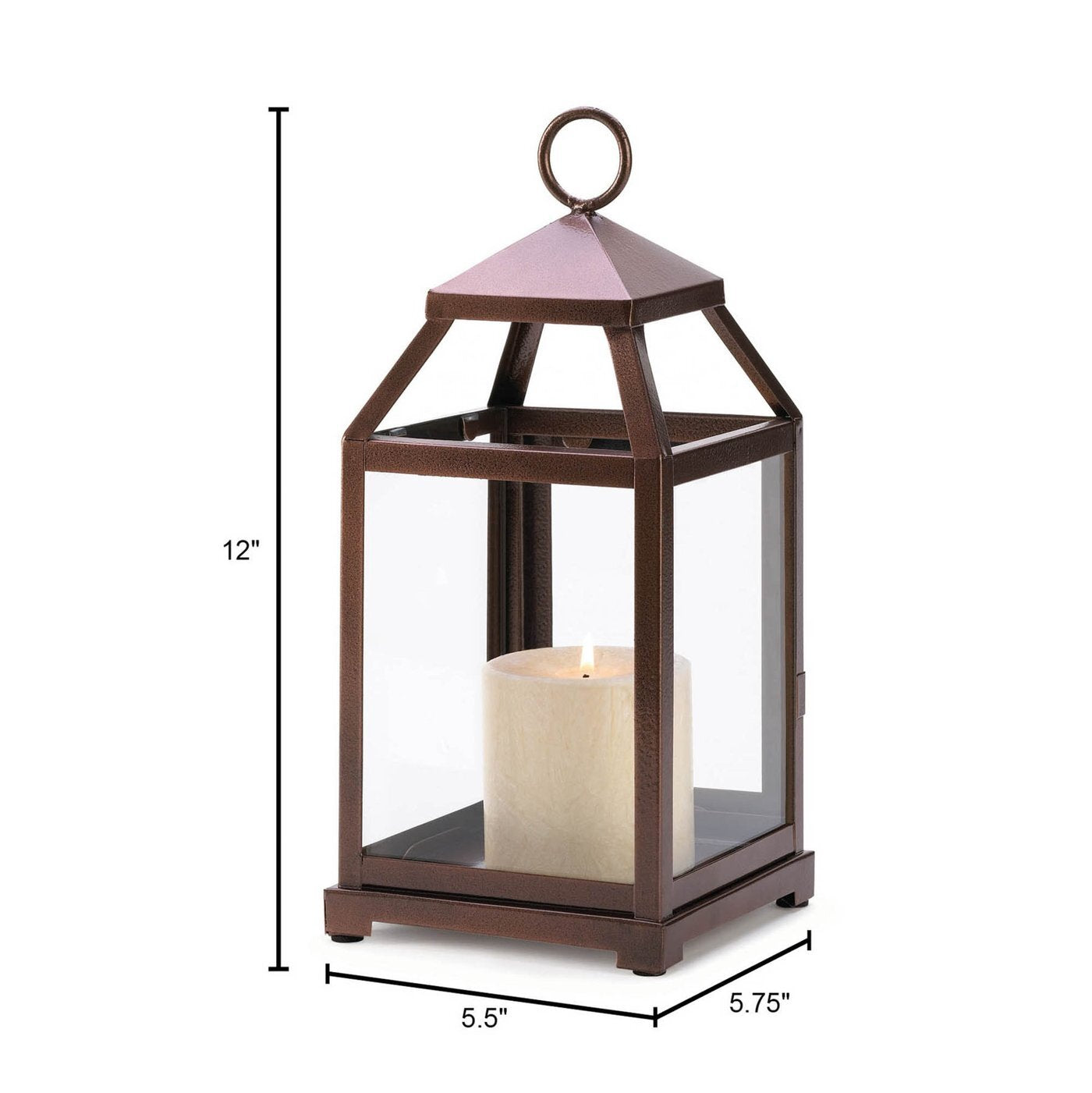 Burnished Copper Candle Lantern - 12 inches - Minihomy