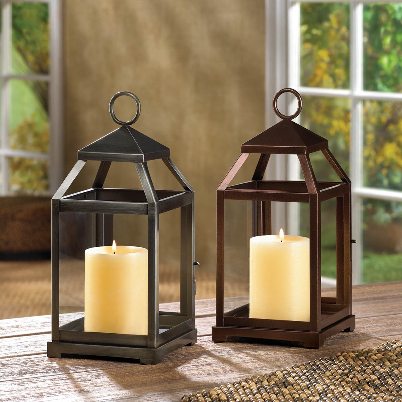 Burnished Copper Candle Lantern - 12 inches - Minihomy