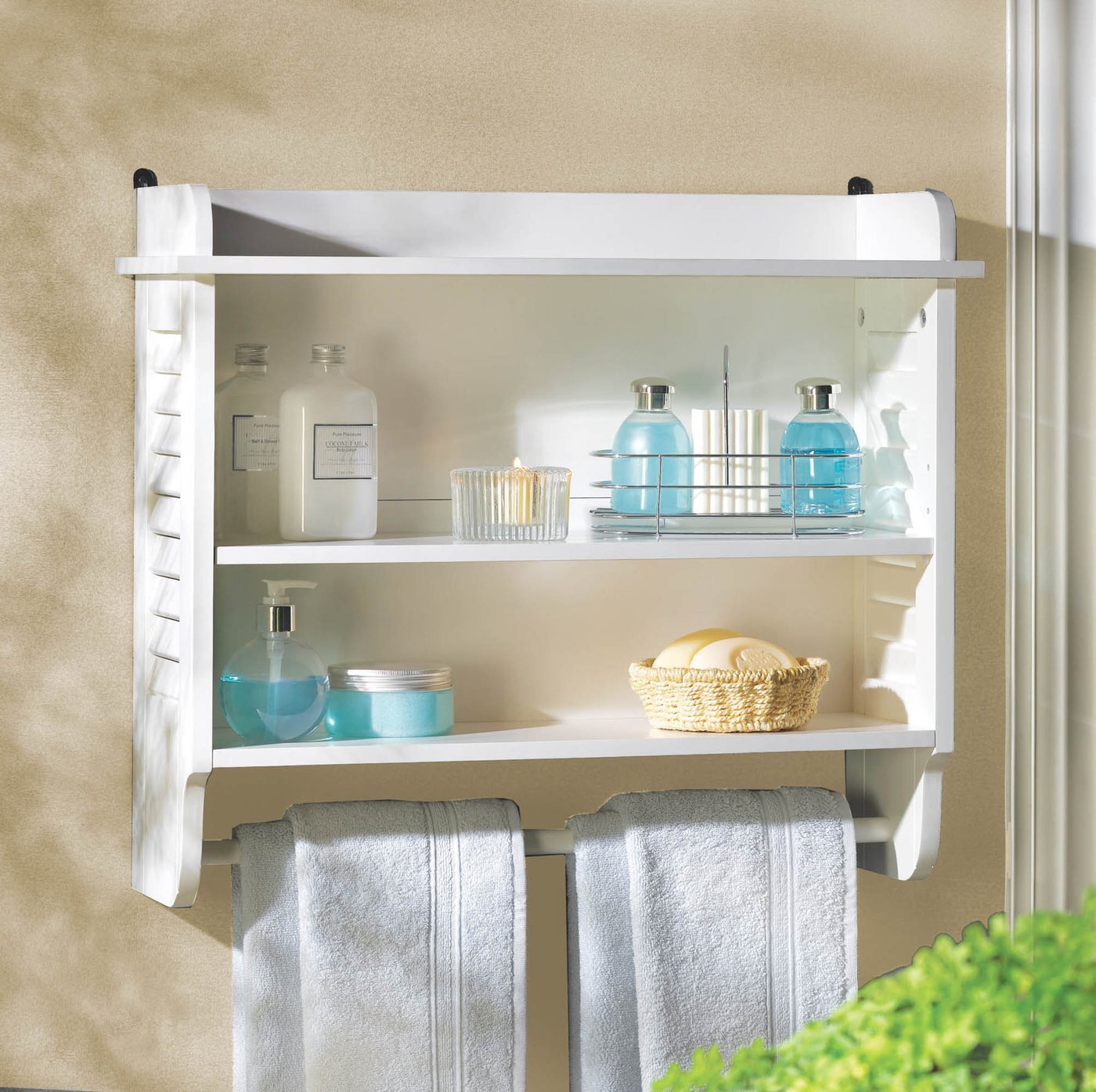 White Slatted Bathroom Wall Shelf