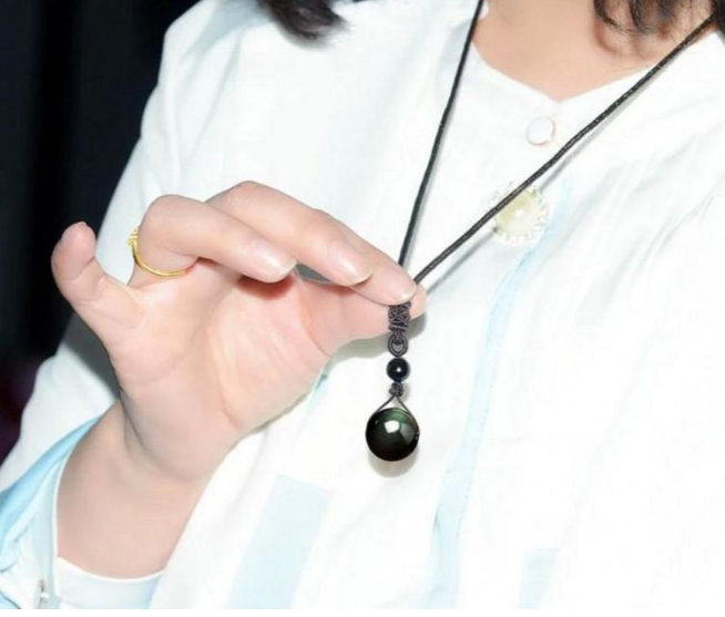 Natural Obsidian Rainbow Eye Transfer Good Luck Bead Pendant Necklace Polyester Rope Chain Necklace Jewelry For Women