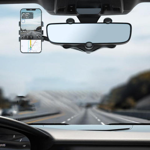Rearview Mirror Phone Holder For Car Rotatable And Retractable Multifunctional 360