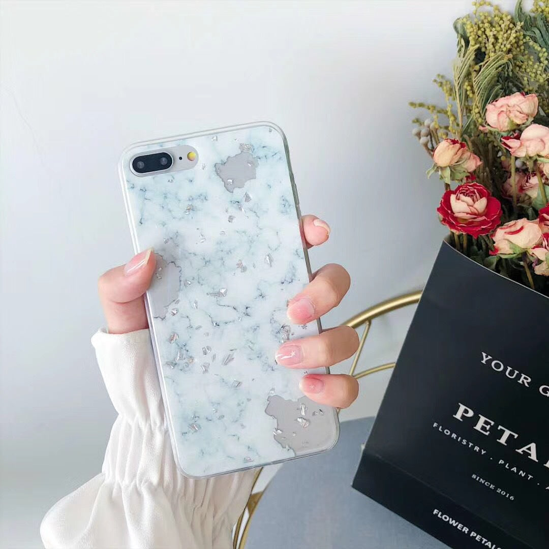 Simple Platinum Marble Soft  Phone Case 6 7 8 Plus Protective Cover - Minihomy