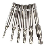 6pcs/set 1/4\' Hex HSS High Speed Steel Thread Spiral Screw M3 M4 M5 M6 M8 M10 Metric Composite Tap Drill Bit Tap