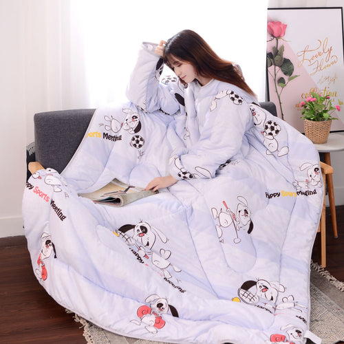 Multifunction Lazy Quilt with Sleeves Winter Warm Thickened Washed Quilt Blanket
