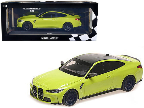 2020 BMW M4 Yellow with Carbon Top Limited Edition to 750 pieces Worldwide 1/18 Diecast Model Car by Minichamps