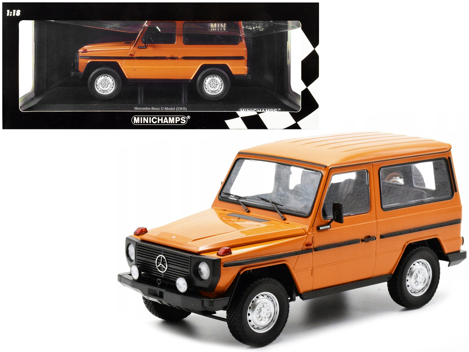 1980 Mercedes-Benz G-Model (SWB) Orange with Black Stripes Limited Edition to 504 pieces Worldwide 1/18 Diecast Model Car by Minichamps - Minihomy