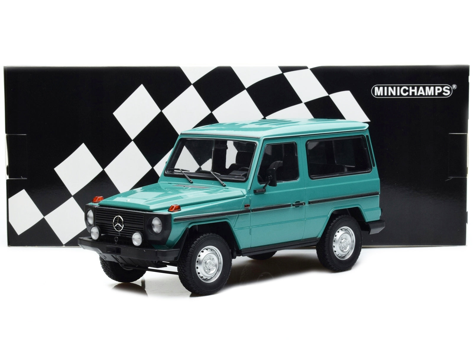 1980 Mercedes-Benz G-Model (SWB) Turquoise with Black Stripes Limited Edition to 504 pieces Worldwide 1/18 Diecast Model Car by Minichamps - Minihomy