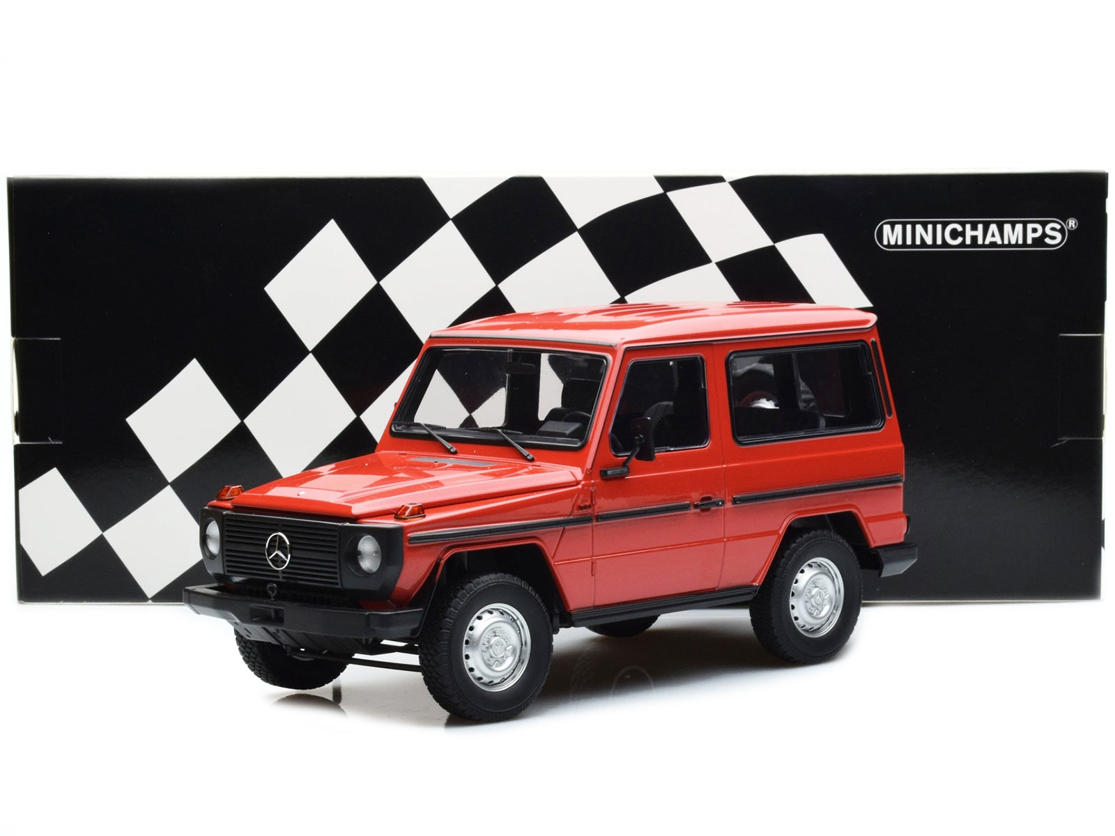 1980 Mercedes-Benz G-Model (SWB) Red with Black Stripes Limited Edition to 504 pieces Worldwide 1/18 Diecast Model Car by Minichamps - Minihomy