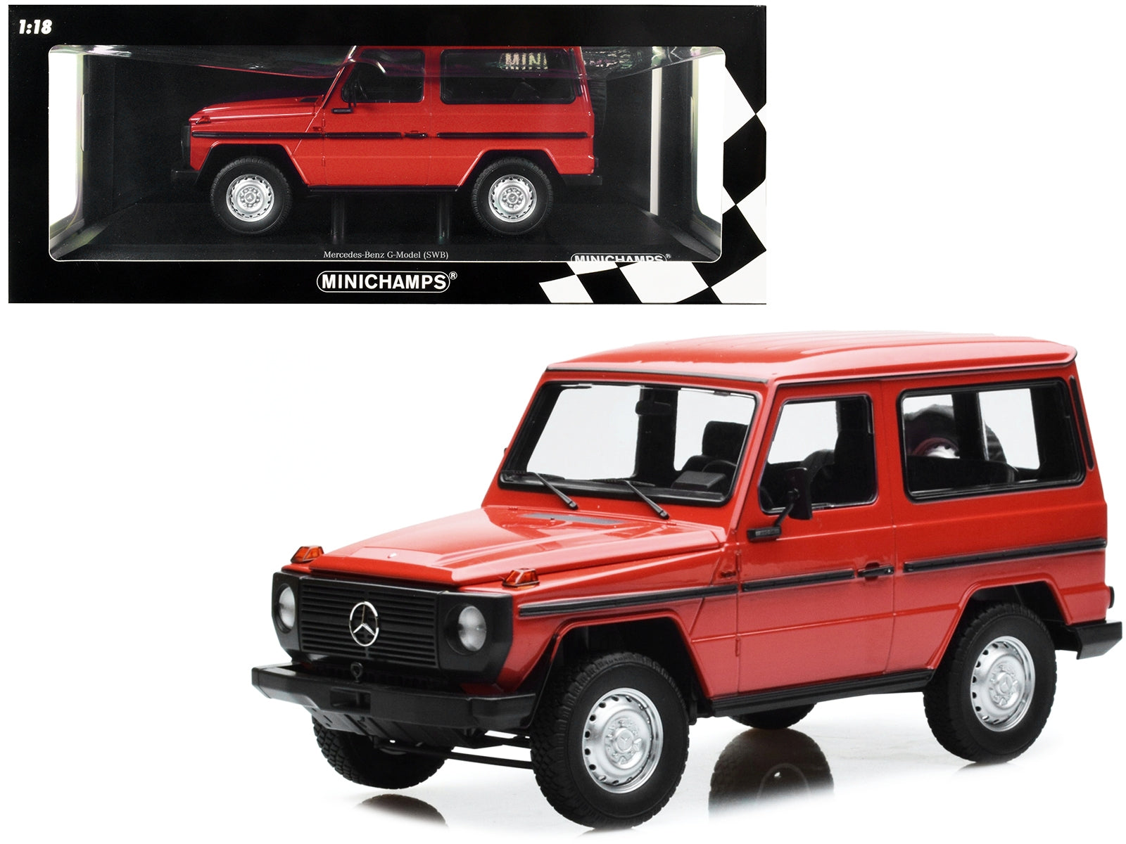 1980 Mercedes-Benz G-Model (SWB) Red with Black Stripes Limited Edition to 504 pieces Worldwide 1/18 Diecast Model Car by Minichamps - Minihomy