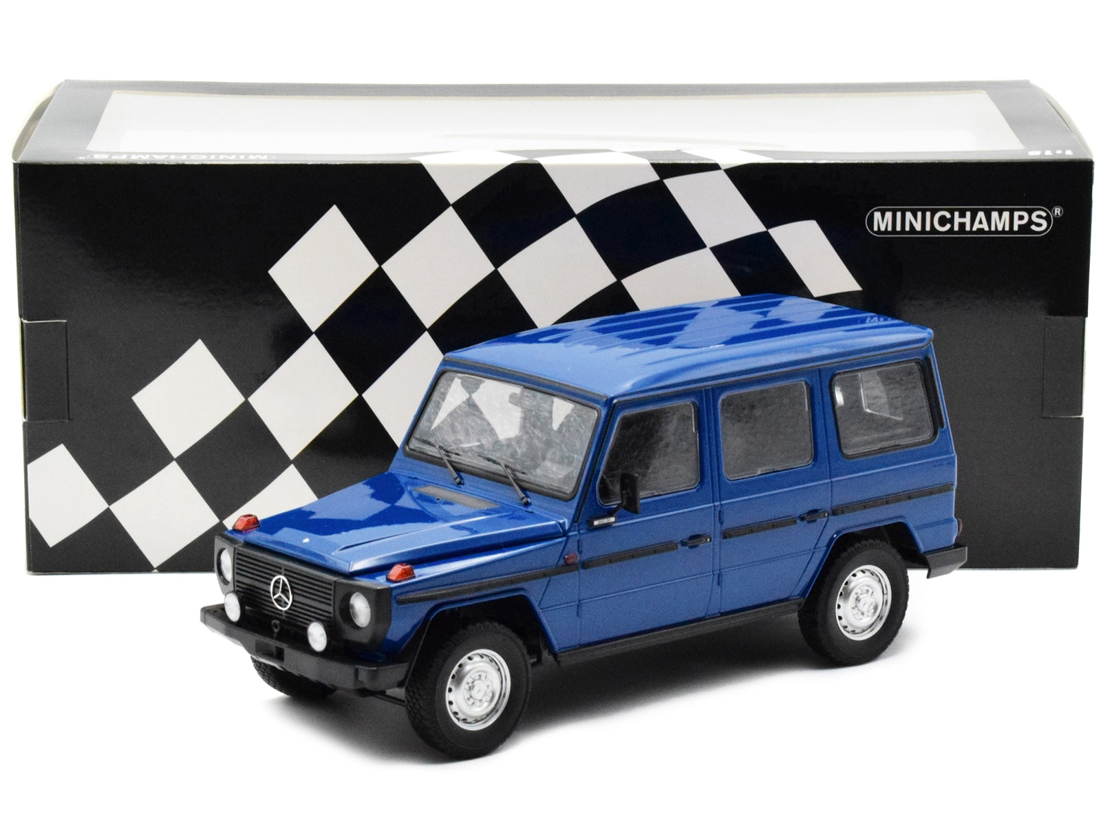 1980 Mercedes-Benz G-Model (LWB) Dark Blue with Black Stripes Limited Edition to 402 pieces Worldwide 1/18 Diecast Model Car by Minichamps - Minihomy