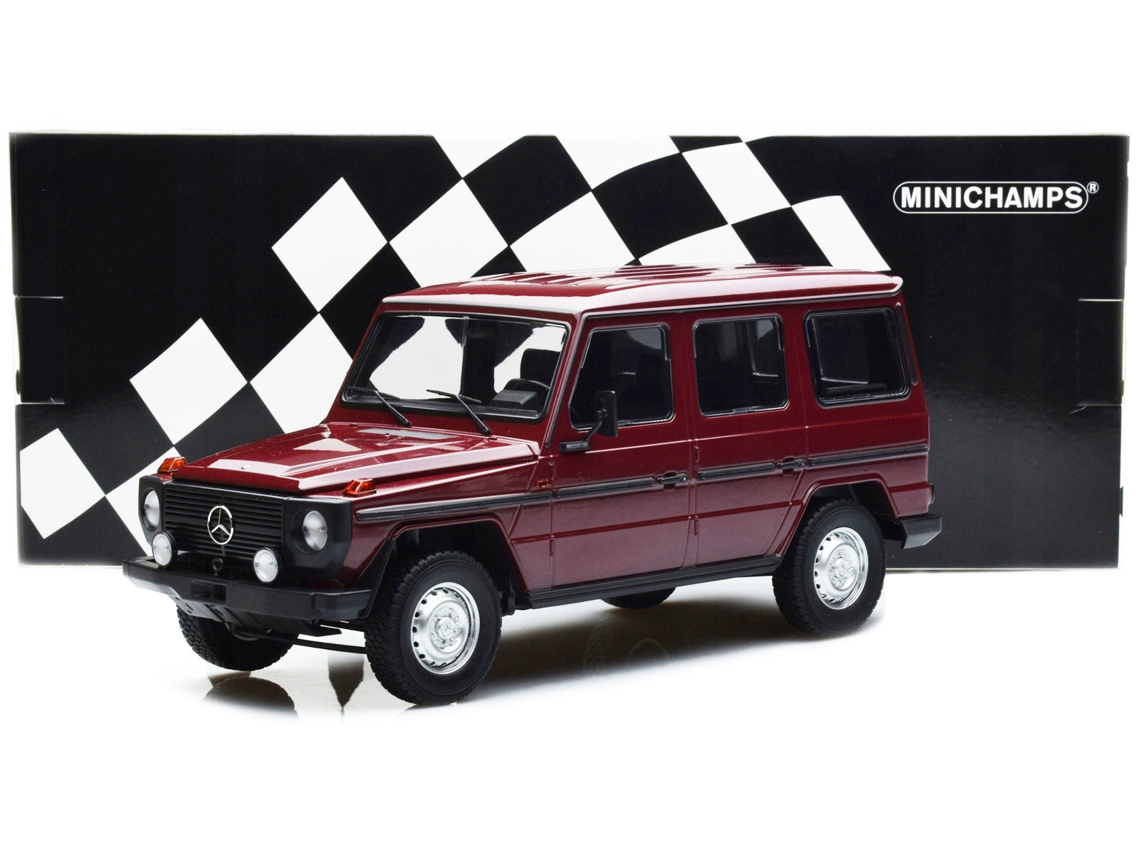 1980 Mercedes-Benz G-Model (LWB) Dark Red with Black Stripes Limited Edition to 402 pieces Worldwide 1/18 Diecast Model Car by Minichamps - Minihomy