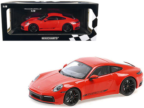 2019 Porsche 911 Carrera 4S Orange with Black Stripes Limited Edition to 600 pieces Worldwide 1/18 Diecast Model Car by Minichamps