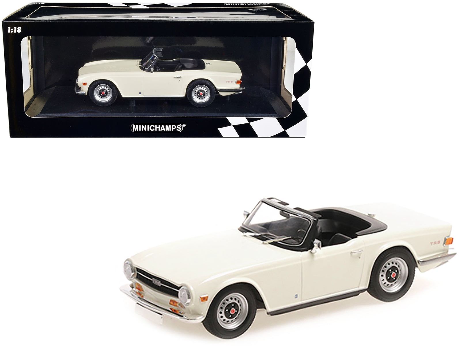 1969 Triumph TR6 Convertible White Limited Edition to 504 pieces Worldwide 1/18 Diecast Model Car by Minichamps - Minihomy