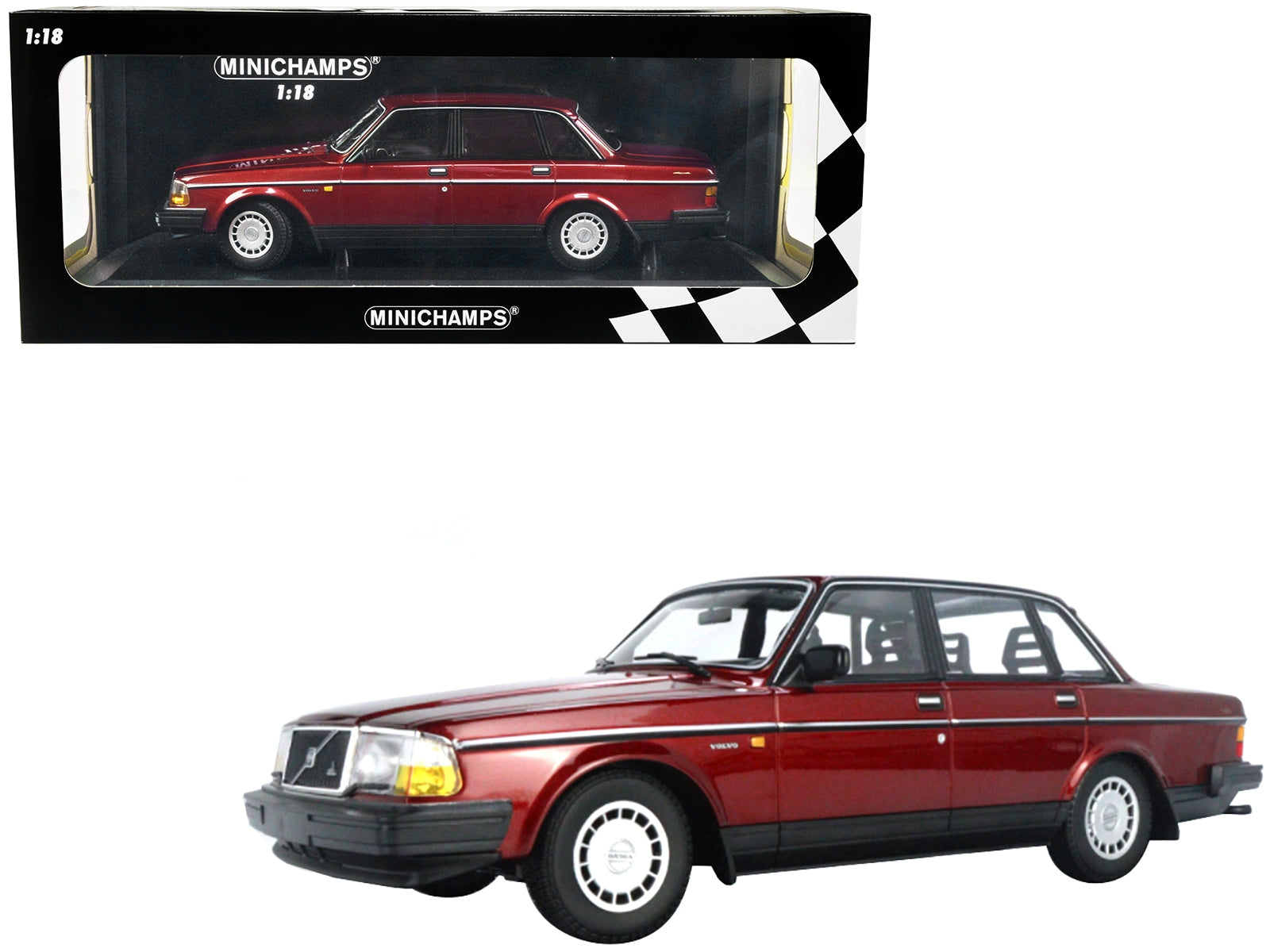 1986 Volvo 240 GL Dark Red Metallic Limited Edition to 402 pieces Worldwide 1/18 Diecast Model Car by Minichamps - Minihomy