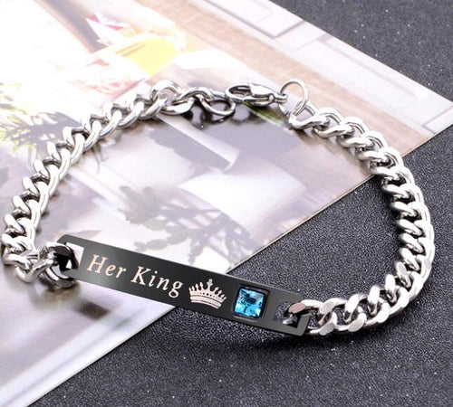 His Queen Her King Black Rose Gold Color Women's Male Chain Crystal Couple Bracelet