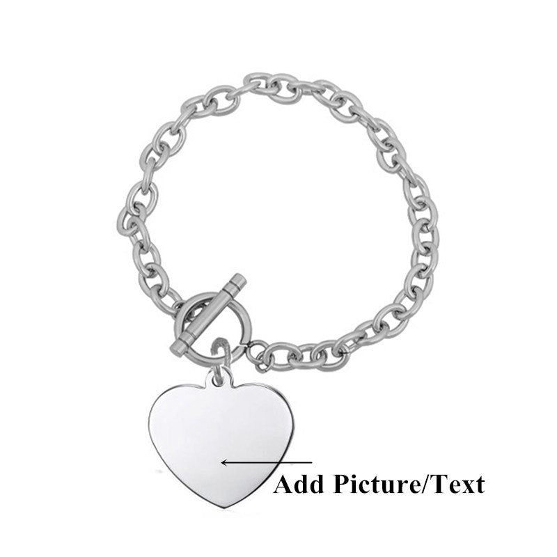 Photo Name Engraved Heart Charm Bracelet For Female Mama Grandma - Minihomy