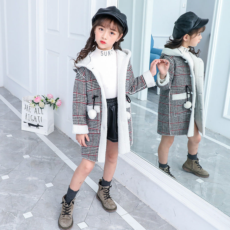 Velvet Jacket - Thick Medium and Large Children Woolen Coat for Girls