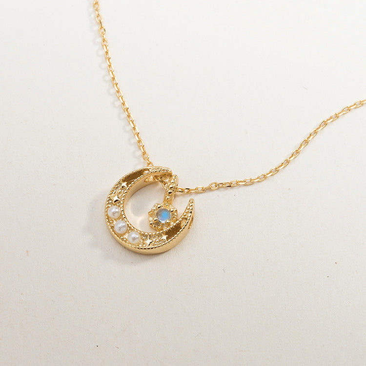 Golden Moon Moonstone Clavicle Necklace