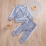 Breathable Clothes Set Cute Fashion O-Neck Long Sleeve Gold Velvet Sweatshirt Trousers Sets