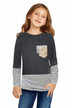 Girls Striped Color Block Sequin Pocket Top - Minihomy