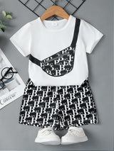 Boys Bag Graphic T-Shirt and Letter Print Shorts Set - Minihomy