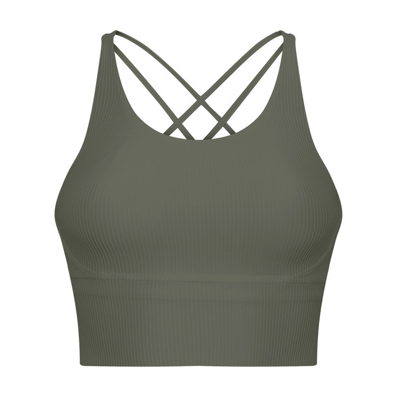 Solid Color Thin Shoulder Strap Sports Bra For Women